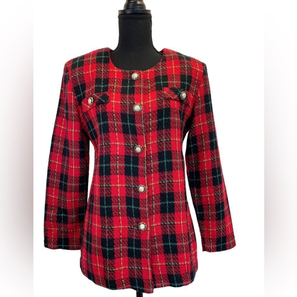 MY Michelle Vintage Red tartan plaid check blazer jacket Sz 9/10